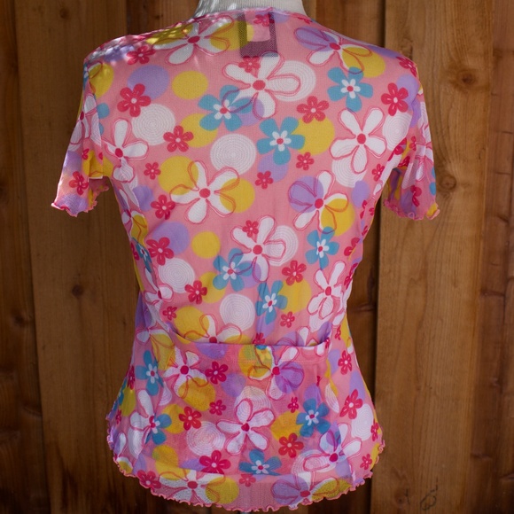 Vintage 90's Sheila Moon Mesh Short Sleeve Flower Power Cycling Top Made In USA - Picture 9 of 14
